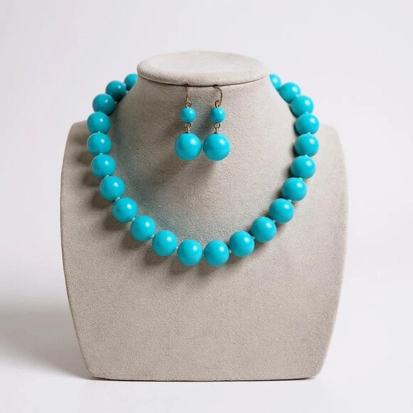 Blue Glass Bead Knot In Between Necklace With Matching Earring set - Picture 1 of 1